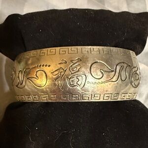 Engraved Silver plated Chinese good luck Cuff Bracelet